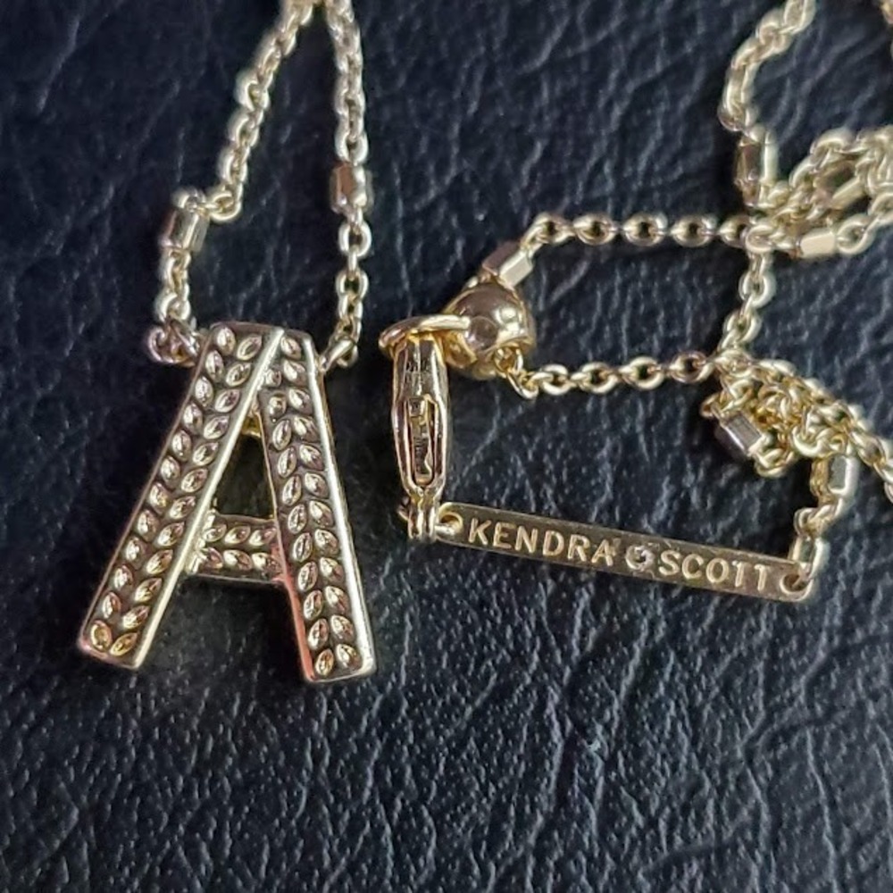 Kendra Scott Letter A Initial Pendant Necklace Gold Tone Textured Adjustable